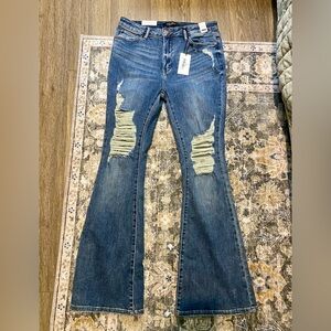 Judy Blue Distressed Flare Jeans - Classic Blue NWT